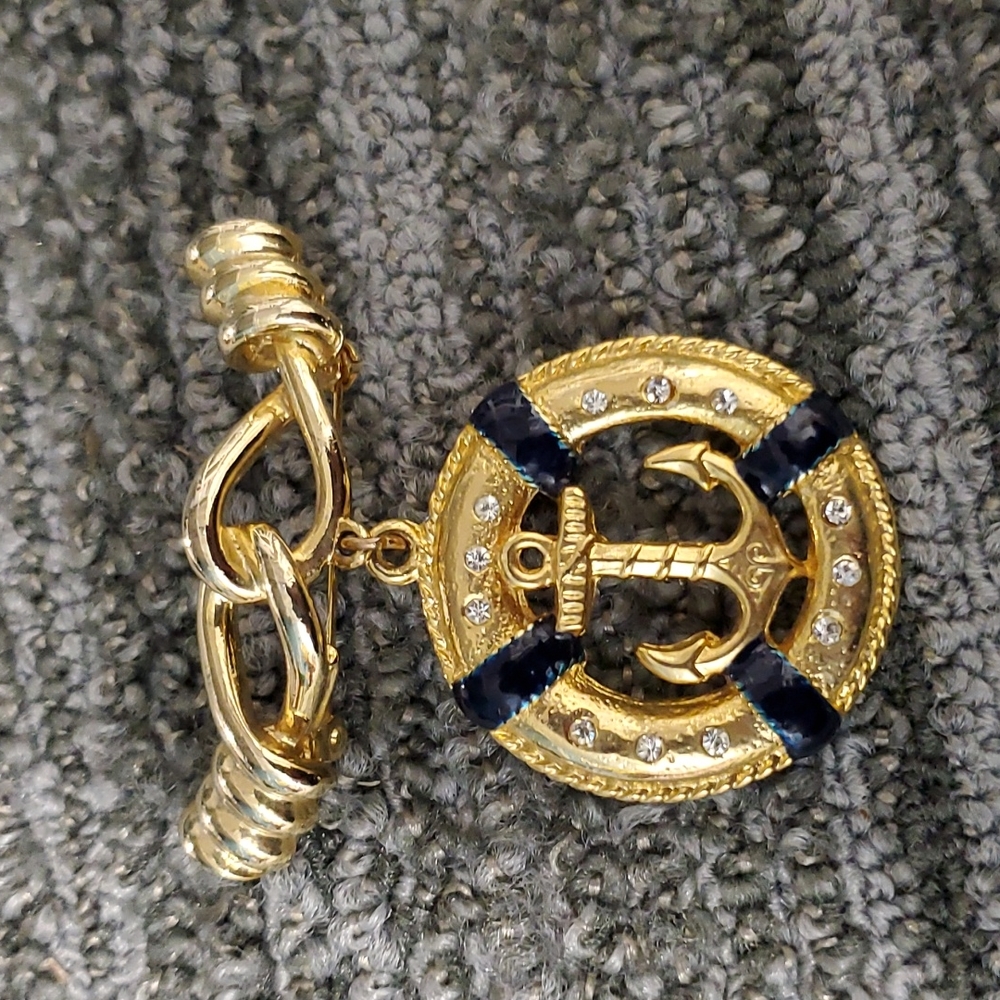 Vintage M Jent Gold Tone Anchor Hinged Design Pin Brooch